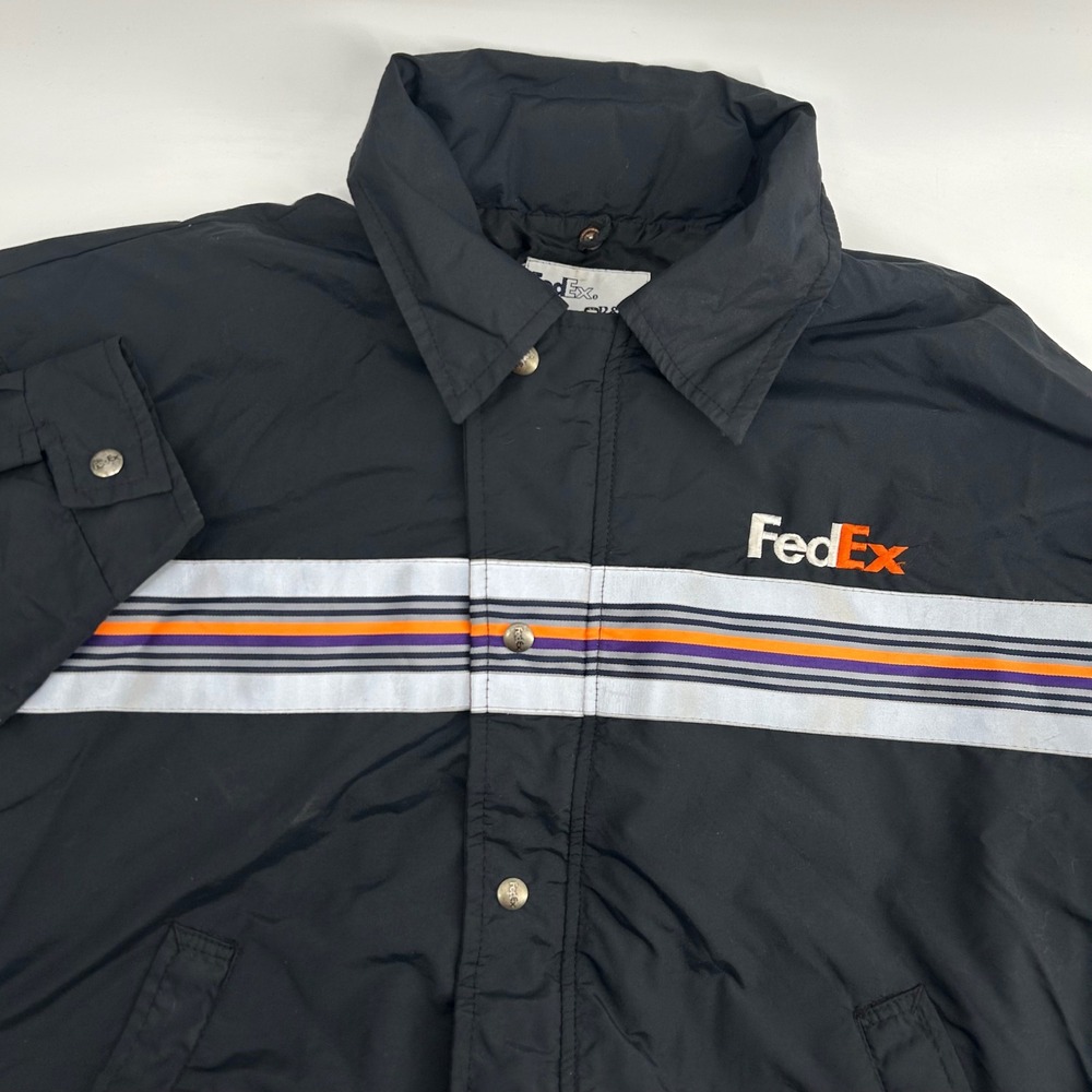 FedEx Jacket Stan Herman Mens Large Blue Reflective Stripe Windbreaker USA Made